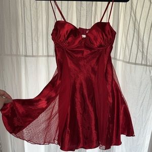Delicates lingerie red nighty polyester polka dot sexy flirty small